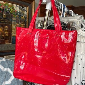 Kate Spade Red Tote with Glossy Finish and Sturdy Handles